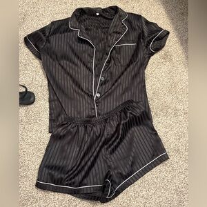 Black satin pajama set